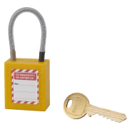 Cadenas de consignation loto lockout tagout 38 mm câble inox gainé ø 4,76 x 90 mm - 1 clé jaune