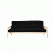 Canapé convertible futon GRAB - Pin naturel - Coloris noir - Couchage 130 x 190 cm - Style scandinave_1