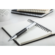 Stylo à bille en métal - corps en carbone - couleur argenté - encre bleue - 23,6g_1