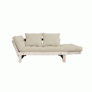 Banquette méridienne futon BEAT en pin naturel - tissu beige - couchage 75x200 cm - convertible et modulable_1