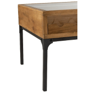 Table basse industrielle FAKY - 2 tiroirs pour bouteilles - métal noir et bois naturel_1