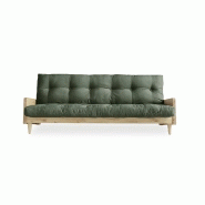 Canapé 3 places convertible INDIE - Style scandinave futon vert olive - Couchage 130x190 cm - Karup_1