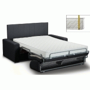 Canapé-lit 3 places express Renatonisi - 140 cm - Tête de lit intégrée - Polyuréthane noir - Sommier à lattes_1