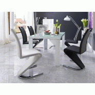 Lot de 2 chaises ALBI - tissu blanc - piètement luge en tube chrome - design chic et moderne_1