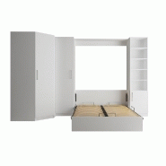 COMPOSITION ARMOIRE LIT ESCAMOTABLE DYNAMO BLANC MAT COUCHAGE 140 X 200 CM  2 COLONNES RANGEMENTS + ANGLE_1