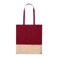 Sac shopping bicolore en coton et jute - anses longues - 120 g/m² - couleur bordeaux_1