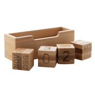 Calendrier perpétuel en bambou - 4 dés avec support - Couleur naturelle_1