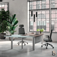 Bureau de direction X time Next avec retour convivialité en verre - Quadrifoglio - 219, Noyer canaletto, Droite_2