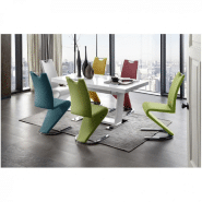 Lot de 2 chaises ALBI - tissu citron vert - piètement luge en tube chrome - design chic et moderne_1
