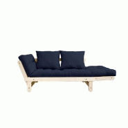 Banquette méridienne futon BEAT - Pin naturel - Tissu coloris marine - Couchage 75 x 200 cm - Convertible_1