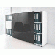 Armoire de bureau avec porte coulissante brillante - MDD - Gris aluminium, Gris anthracite brillant_1
