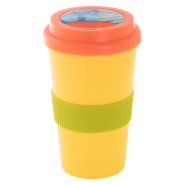 Mug thermos customisable - double parois en plastique - 400 ml - avec couvercle bec verseur et grip en silicone_1
