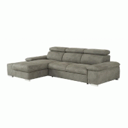 Canapé d'angle convertible gauche avec coffre de rangement - Panama tissu façon nubuck gris - couchage 140x200 cm_1