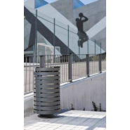 Corbeille publique Portalo 65 L - Acier galvanisé, Résistant aux intempéries, Couvercle à charnière, Avec serrure de fermeture - Coloris gris martelé_1