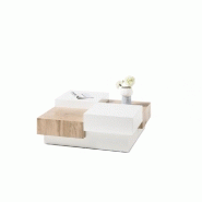 Table basse PIXBO - Laquée blanc mat et décor chêne - 2 tiroirs - Design original_1
