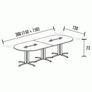 Table de réunion ovale évolutive Sigma - Mobel Linea - Argent Ral 9006, Poirier, 300_1