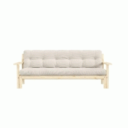 Canapé convertible futon UNWIND en pin naturel - ivoire - 130 x 190 cm - style scandinave_1