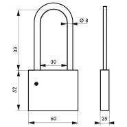 Cadenas à clé CP anse haute inox sans cylindre - corps laiton, anti-corrosion et anti-arrachement - Thirard_1