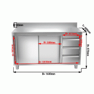 Meuble bas inox adossé P 600 mm avec portes et tiroirs - 1600_1