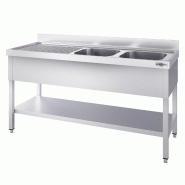 Plonge inox 2 bacs avec égouttoir et étagère - P 700 mm -_1