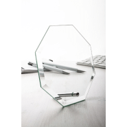 Trophée octogonal en verre transparent avec support - livré avec boîte cadeau noire_1