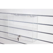 Vitrine en PMMA - fond lamé ou grille - 40x10x30cm - épaisseur 3mm - transparente avec clé_1