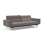 Canapé convertible Splitback Styletto avec accoudoirs - pieds fuseau chêne naturel - tissu Mixed Dance Grey - couchage 115x210 cm_1
