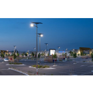 Lampadaire solaire à double crosse de 6 à 8 m pour l'éclairage des parkings, zones industrielles,...- 180 lm/W - Smartlight 6.2 - 8.2 - Fonroche Eclairage