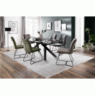 Lot de 2 chaises design HALSOU - tissu olive, pieds métal laqué noir - style rétro et poignée intégrée_1