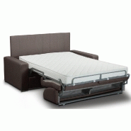 Canapé lit CanapExpress Normandie - Lattes, matelas memory 22 cm, tête de lit intégrée, microfibre marron_1
