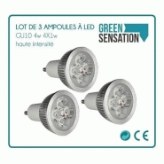Lot de 3 ampoules LED GU10 - 4W haute intensité - Blanc neutre - GreenSensation_1