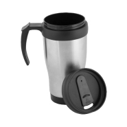 Mug thermos - double paroi en métal - 450 ml - poignée plastique - couleur argentée_1
