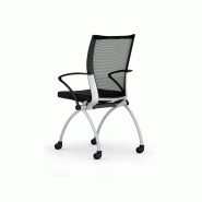 Chaise de collectivité à roulettes Siri - assise rabattable - tissu et résille - structure finition argentée_1