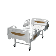 Lit hospitalier manuel à deux fonctions - modèle JFM02A avec 4 supports de poche d'urine des deux côtés, rails ABS et roulettes à verrouillage central_1