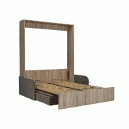 Armoire lit escamotable Dynamo Sofa - canapé accoudoirs tissu gris - couchage 160x200 - chêne_1