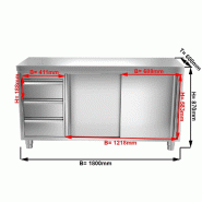 Meuble bas inox cental P 600 mm avec portes et tiroirs -_1