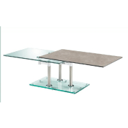 Table basse Match - 2 plateaux pivotants céramique grey et verre trempé - piétement acier chromé_1