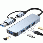 VALUE Hub métallique 4 ports type A, (1x USB 3.2Gen1 + 3x USB 2.0), câble de raccordement type A+C_1