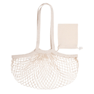 Sac shopping pliable en maille 100% coton - avec anses longues et pochette pliante à cordes - couleur beige_1