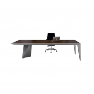 Bureau Eracle Président Double - Design asymétrique haut de gamme - Plateau bois Macassar, piétement diamant_1
