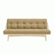 Banquette futon FOLK en pin massif - Coloris beige blé - Couchage 130 x 190 cm - Accoudoirs en métal_1