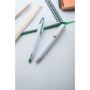 Stylo à bille en plastique - corps blanc, poussoir silver, encre bleue - couleur jaune_1