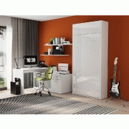 Armoire lit escamotable ultra plate Dynamo - Blanc mat et brillant - Sommier à lattes 90x200 cm_1