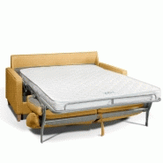 Canapé convertible scandinave 140cm - matelas 16cm - système express - sommier à lattes Renatonisi - tissu tweed jaune_1