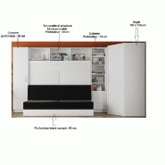 Composition lit escamotable angle Vertigo Sofa blanc avec canapé anthracite 160x200 - 411 x 100 cm - Avec colonnes de rangement_1