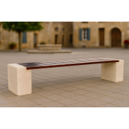 Banc public en béton sans dossier Firenze - fibres projetées - lattes en bois Iroko Banc public en béton sans dossier Firenze - fibres projetées - lattes en bois Iroko