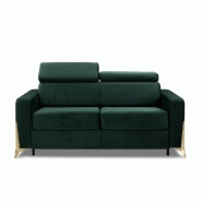 Canapé express Odacio convertible 3 places - 140 cm x 197 cm - Têtières réglables - Matelas 16 cm - Pieds dorés - Velours vert_1