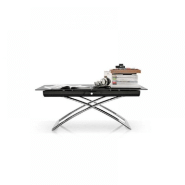 Table basse relevable et extensible Magic-J - Verre noir - Piétement chromé - Réglable en 7 hauteurs_1