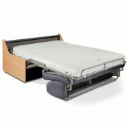 Canapé lit compact 3 places Normann - 140 cm - Matelas 16 cm - Ouverture express - Accoudoirs bois - Tweed gris platine_1