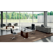 Bureau de direction contemporain et élégant - Arche - bois et cuir de grande qualité_1